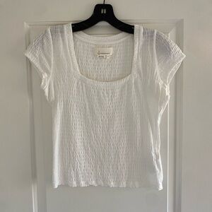 Anthropologie White Smocked Square Neck Short Sleeve Top